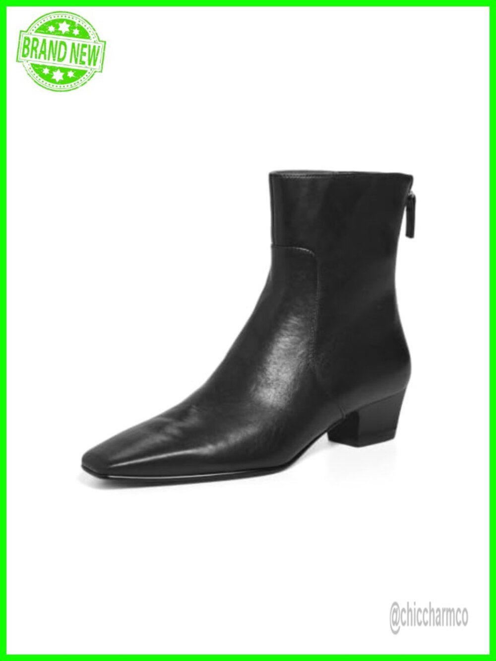 Square Toe Ankle Boots Block Low Heel Back Zipper Booties Faux Leather